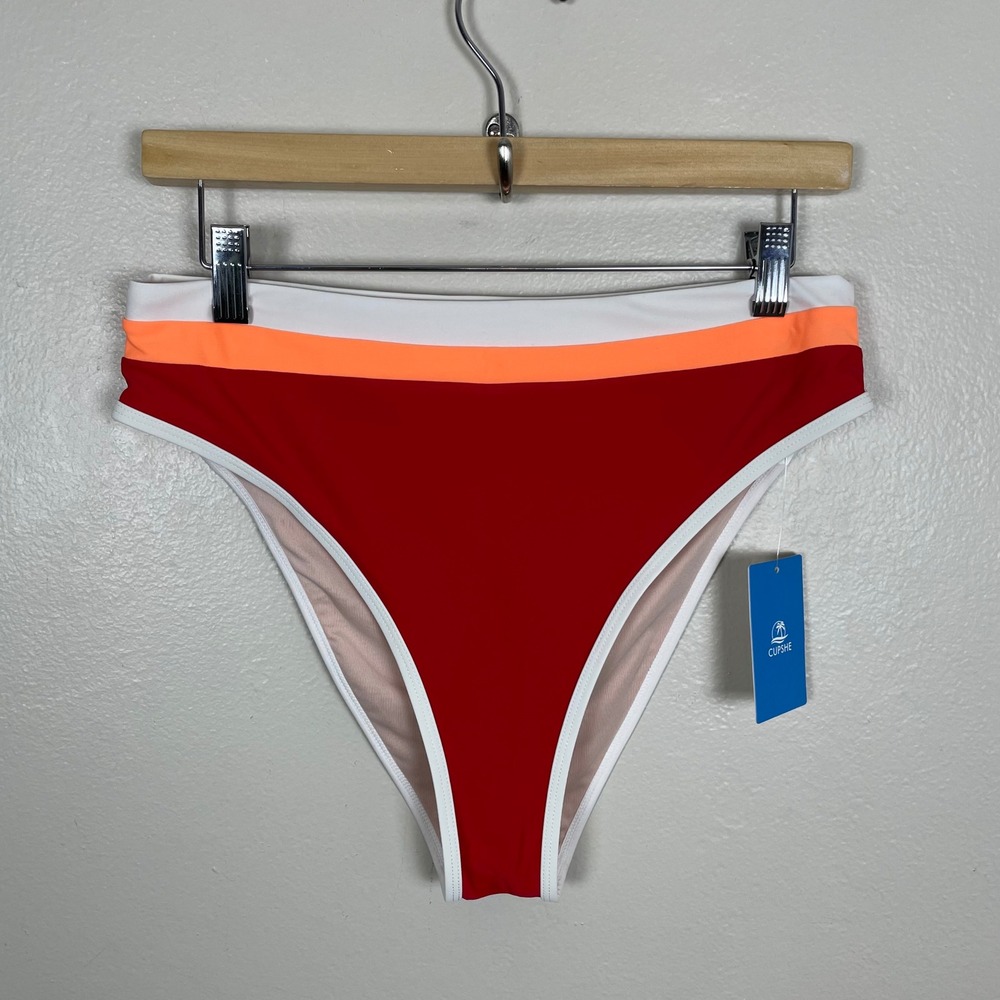 Cupshe Women's XL Bikini‎ Bottom Red Colorblock High Waisted CAA12B3M014EM NEW